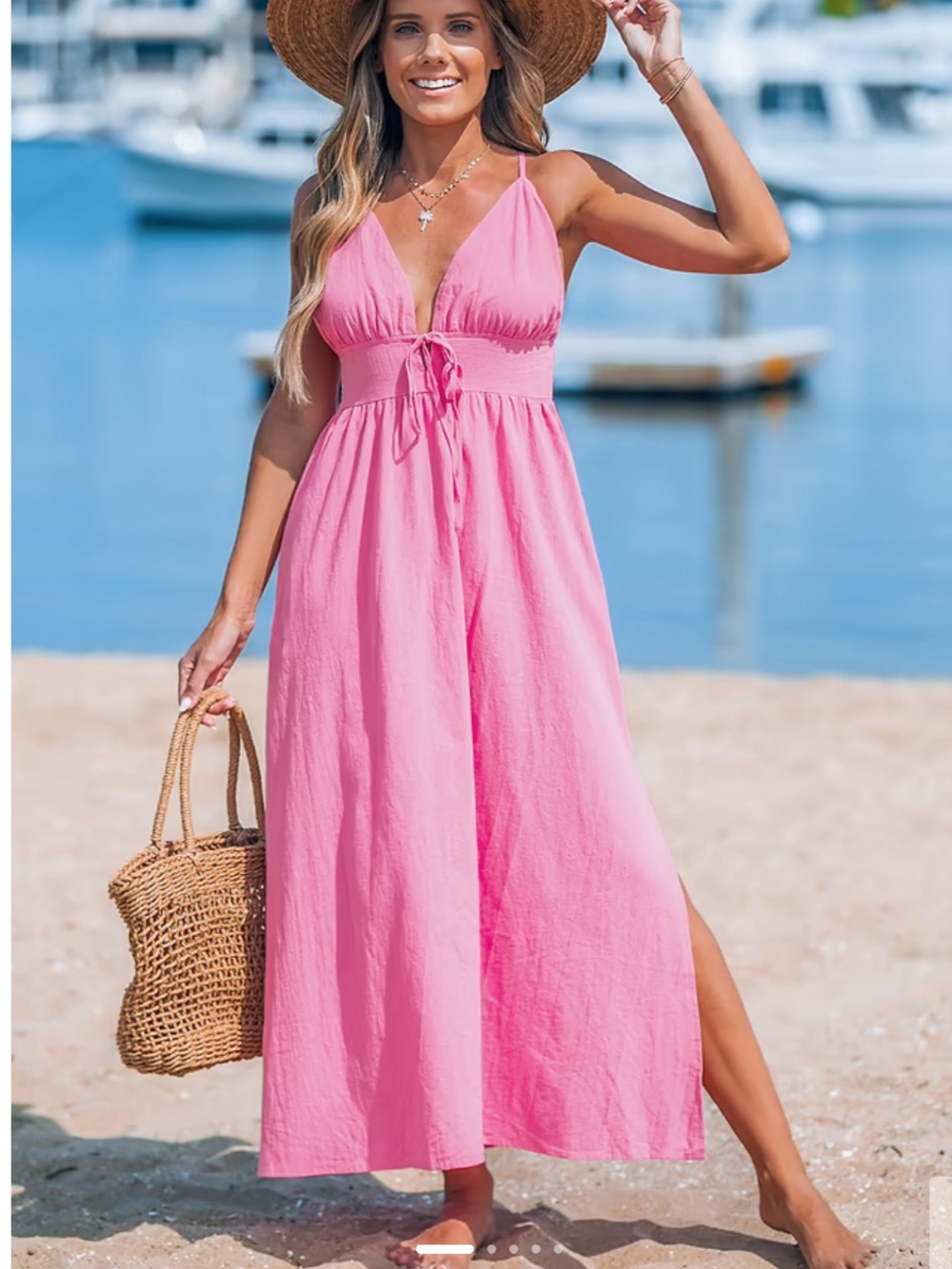 Cupshe Pink Plunging Sleeveless Maxi Dress 100% Cotton Size XL NWT